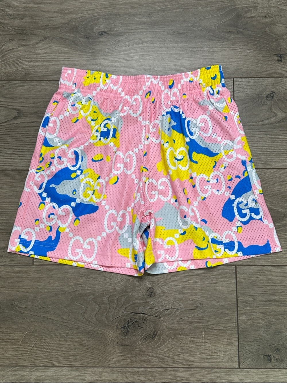 Bravest Studios 4” Cotton Candy Monogram Mesh Shorts Pink Yellow Size Medium
